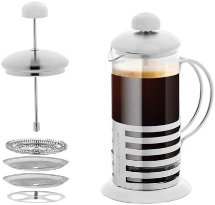 Silver stainless 12oz french press with four filters