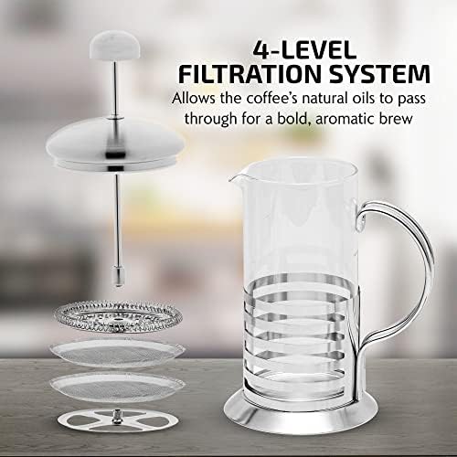 Silver stainless 12oz french press with four filters — photo 3