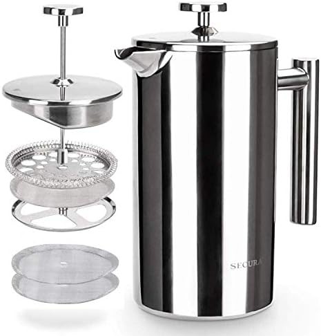 Silver stainless steel insulated French press 34oz
