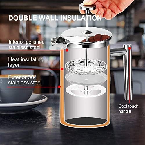 Silver stainless steel insulated French press 34oz — photo 3