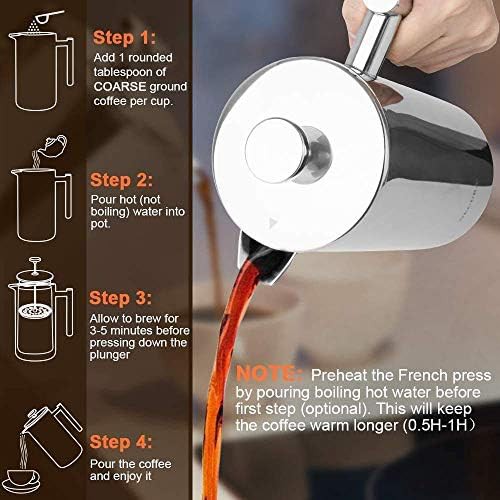 Silver stainless steel insulated French press 34oz — photo 5