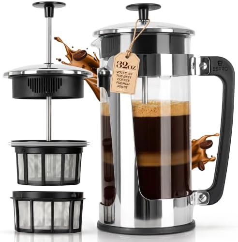 Polished stainless steel P5 French press 32 oz