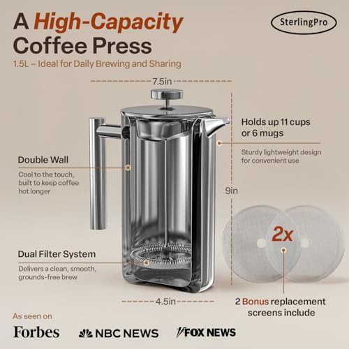 Mirror stainless steel French press 44 oz — photo 3
