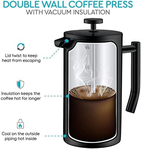 Large modern matte black 50oz French press — photo 3