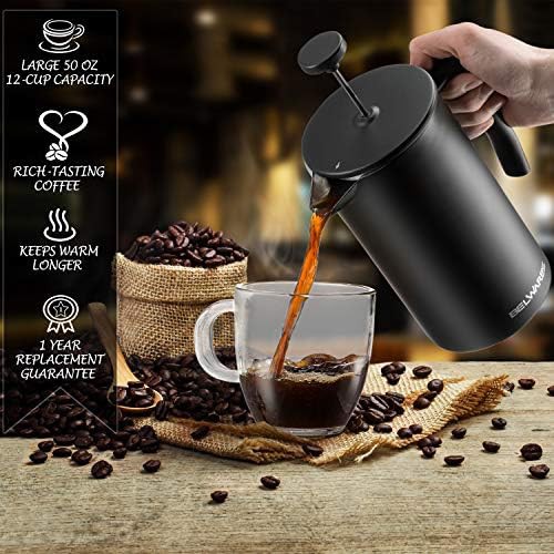 Large modern matte black 50oz French press — photo 5
