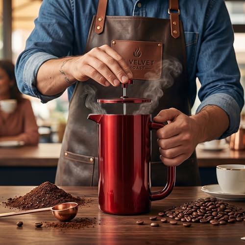 Red insulated stainless steel French press — photo 4