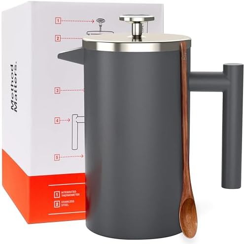Grey Stainless Steel Thermometer Coffee Press