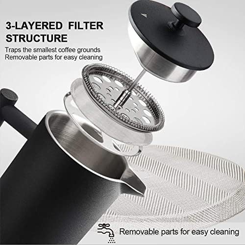 Black stainless steel insulated French press 34oz — photo 3