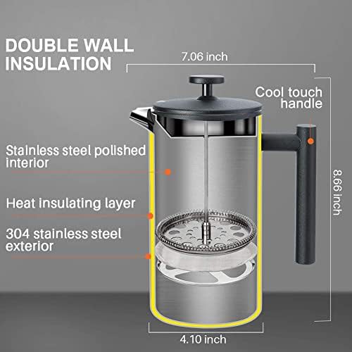 Black stainless steel insulated French press 34oz — photo 4