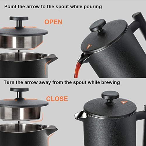 Black stainless steel insulated French press 34oz — photo 5