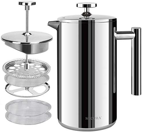 Large silver stainless insulated French press 50oz