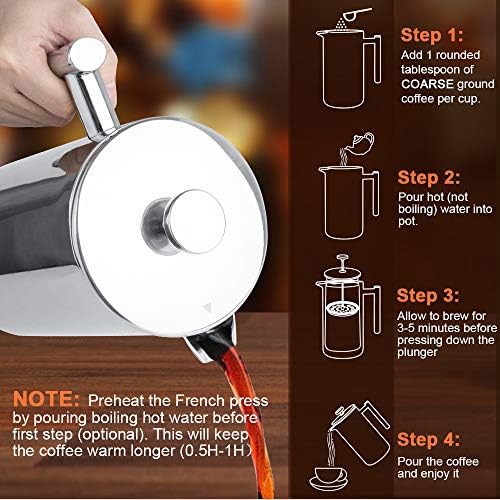 Large silver stainless insulated French press 50oz — photo 3