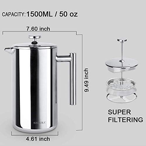 Large silver stainless insulated French press 50oz — photo 5