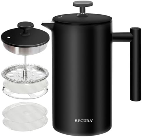 Black dual filter insulated French press 34oz