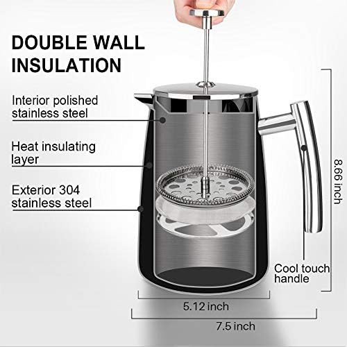 Standard stainless steel insulated French press 34oz — photo 3