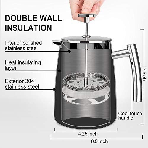 Compact stainless steel insulated French press 17oz — photo 4