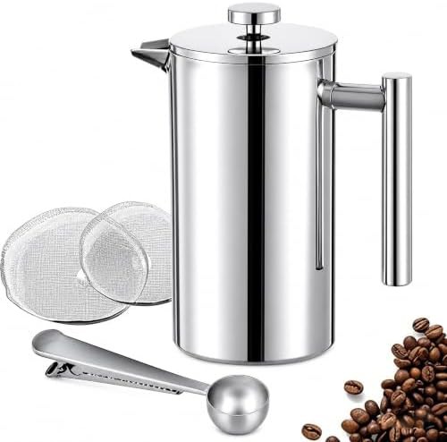 Small 12 oz silver double wall coffee press