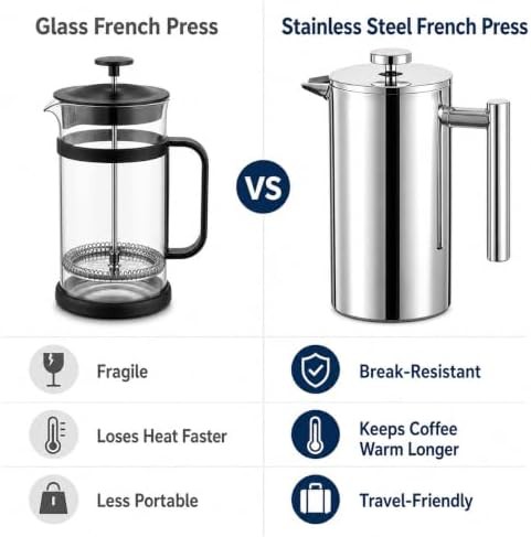 Small 12 oz silver double wall coffee press — photo 3