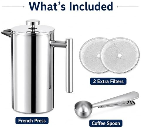 Small 12 oz silver double wall coffee press — photo 5
