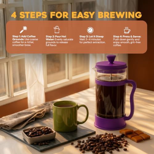 Plum glass French press coffee maker 34 oz — photo 5