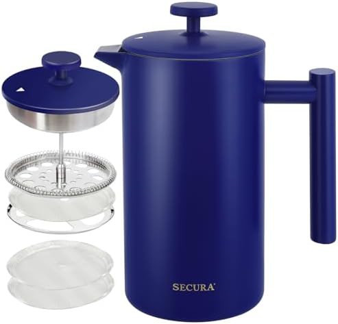 Blue unbreakable stainless steel French press 34oz