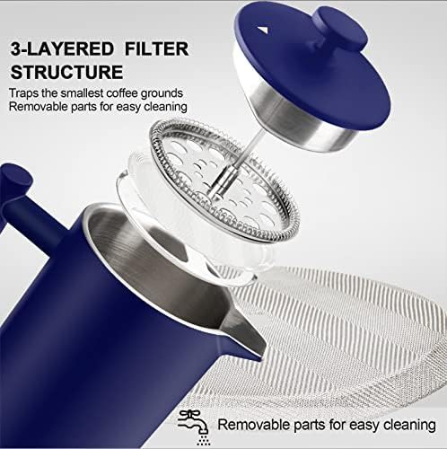 Blue unbreakable stainless steel French press 34oz — photo 4