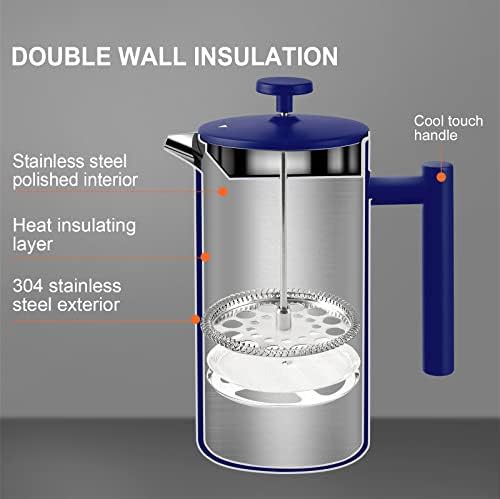 Blue unbreakable stainless steel French press 34oz — photo 5