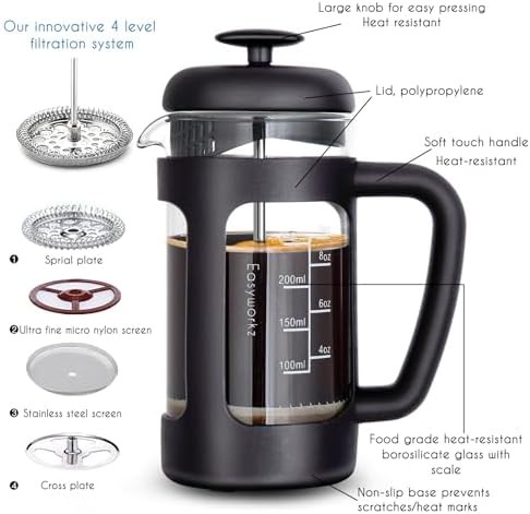 Easyworkz glass french press 12 oz soft grip — photo 3