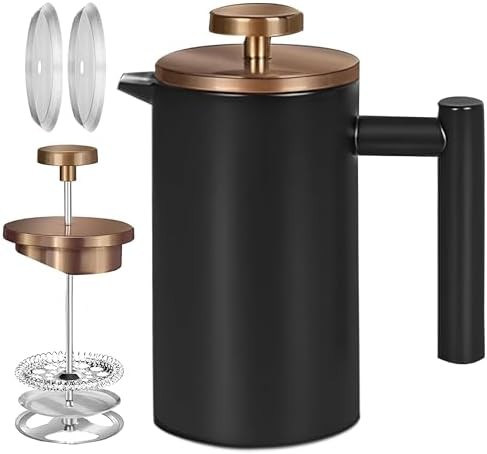 Black 12 oz travel press with mesh filter