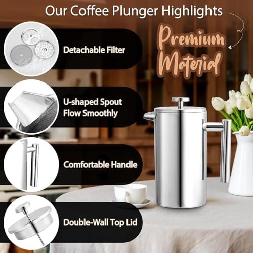 Small 12 oz silver stainless coffee press — photo 4