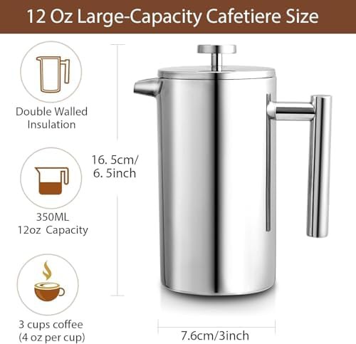 Small 12 oz silver stainless coffee press — photo 5