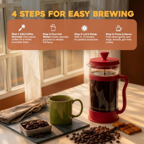Red glass French press coffee maker 12 oz — photo 5