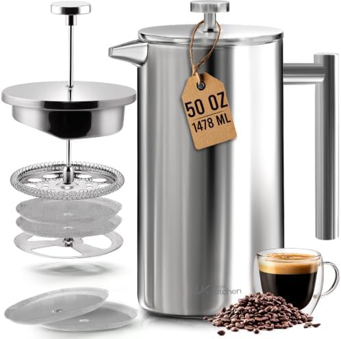 Silver stainless steel French press 50 oz