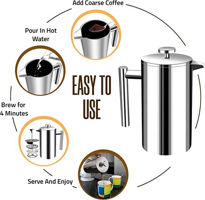 Silver stainless steel French press 50 oz — photo 3