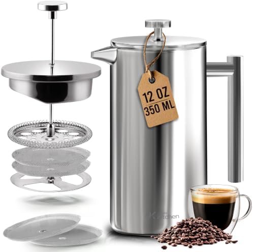 Silver stainless steel French press 12 oz