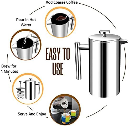 Silver stainless steel French press 12 oz — photo 4