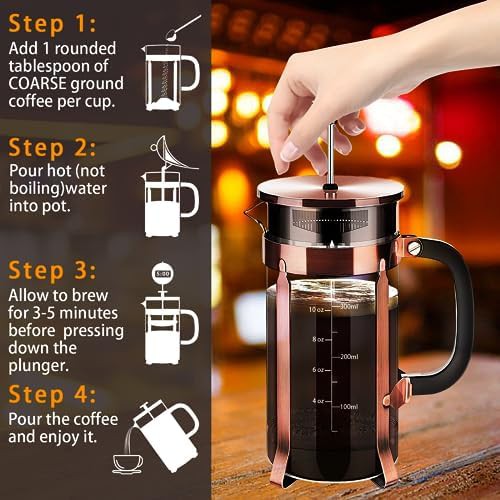 Copper 12oz borosilicate glass coffee press — photo 5