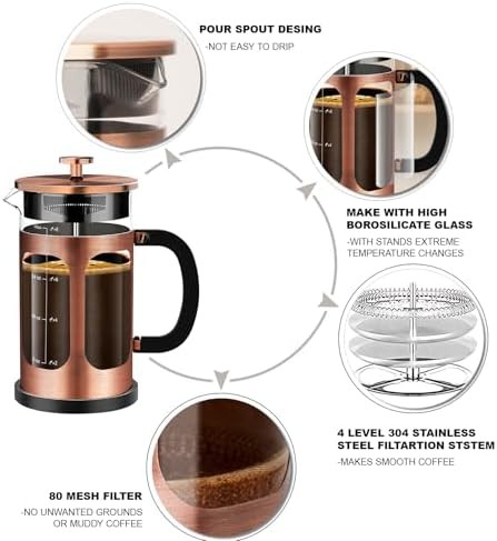 Copper 34oz borosilicate glass coffee maker — photo 4