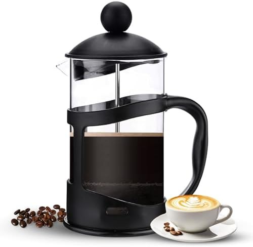 Black steel plunger glass coffee press