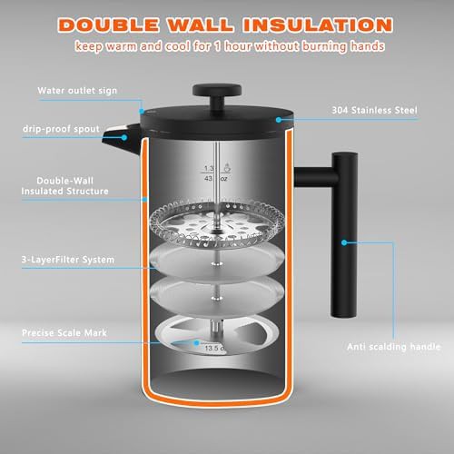 Stainless steel double wall camping French press — photo 4