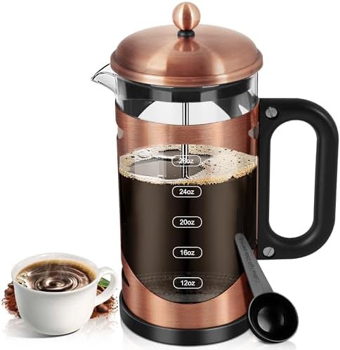 Copper 34oz camping French press with gift set
