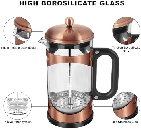 Copper 34oz camping French press with gift set — photo 4