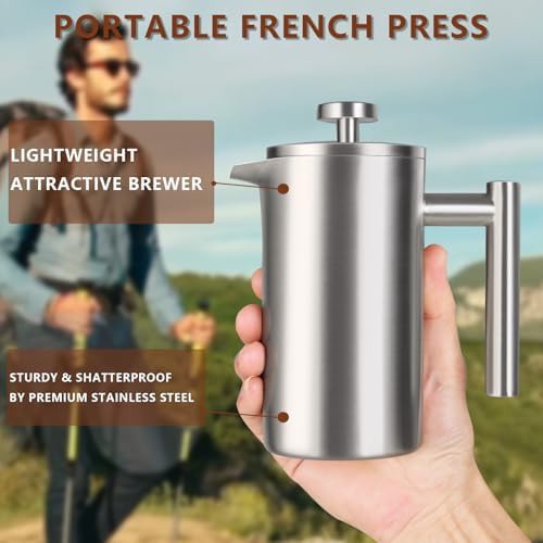 Small Stainless Steel Twelve Ounce Coffee Press — photo 4