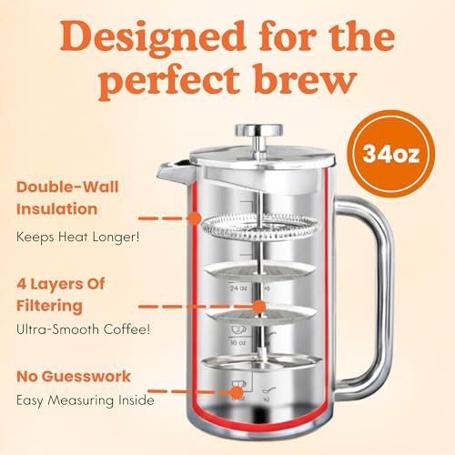 Non Toxic Stainless Steel 34oz Coffee Press — photo 5