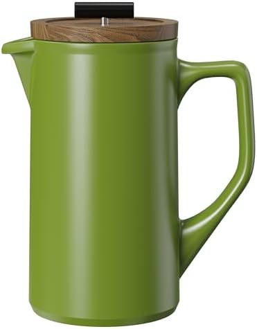 Green Ceramic French Press with Walnut Lid