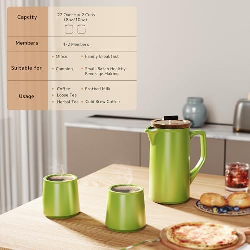 Green Ceramic French Press with Walnut Lid — photo 3