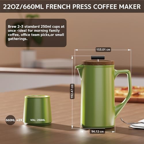 Green Ceramic French Press with Walnut Lid — photo 4