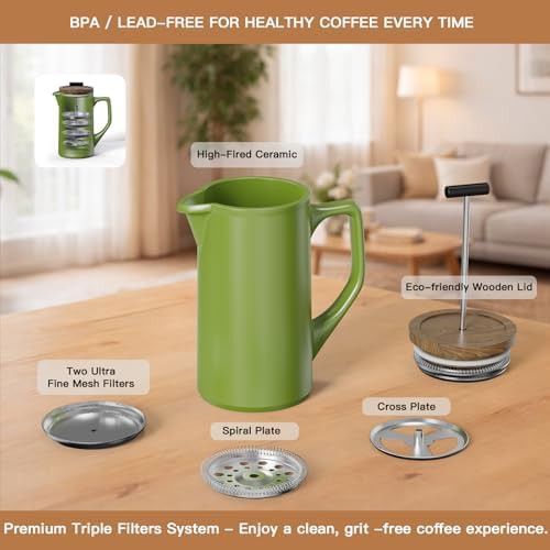 Green Ceramic French Press with Walnut Lid — photo 5