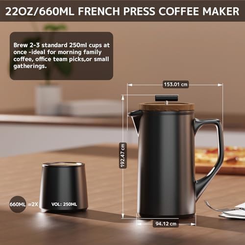 Black Ceramic French Press with Walnut Lid — photo 4