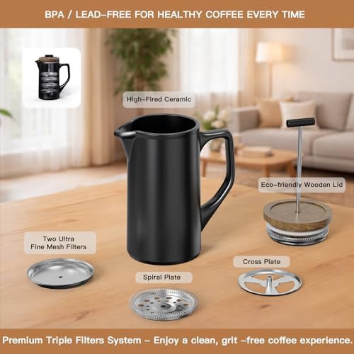 Black Ceramic French Press with Walnut Lid — photo 5